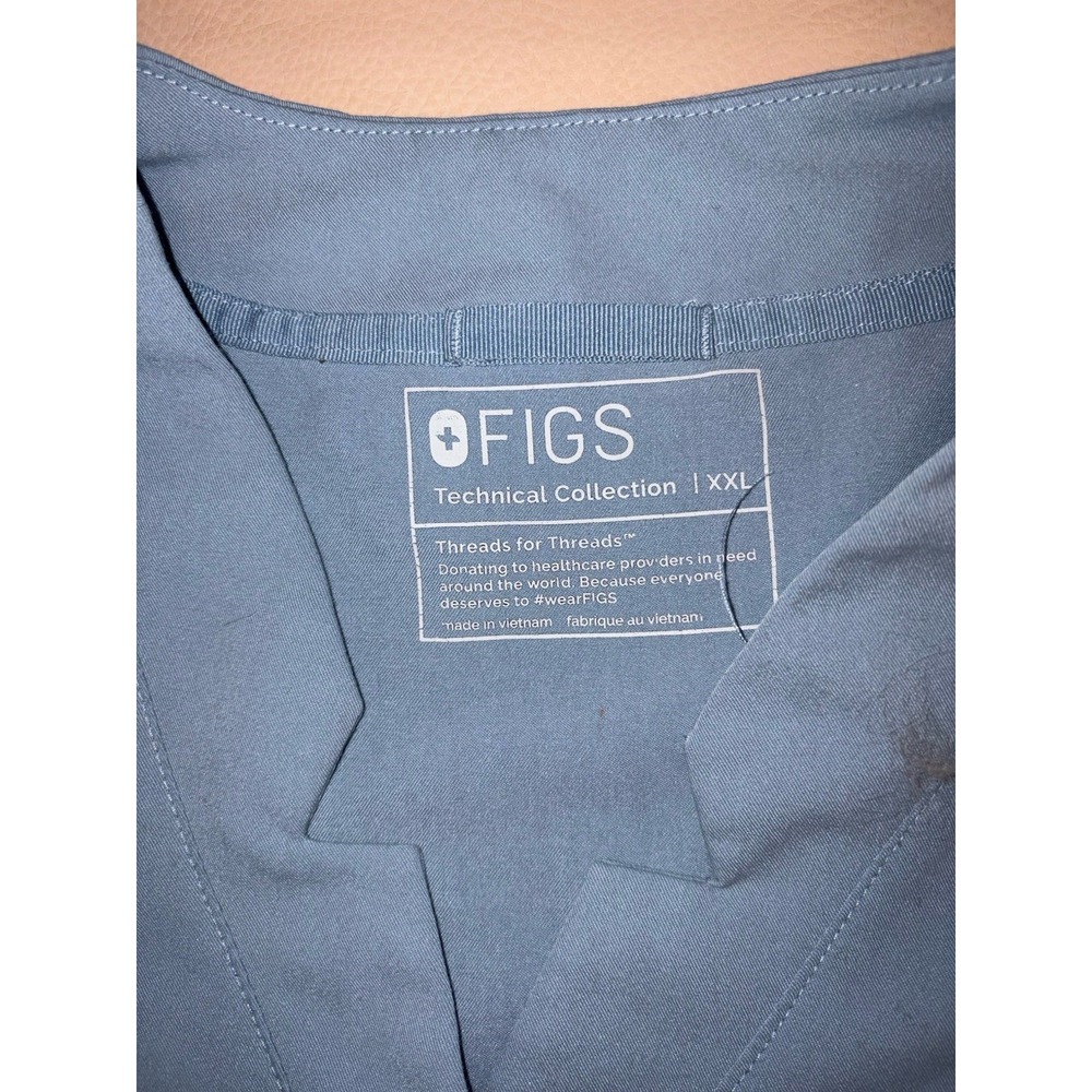 FIGS Black Inala Slim Scrub Top Mandarin Collar 3 Pocket XXL 2XL Dusty Blue - Picture 7 of 8